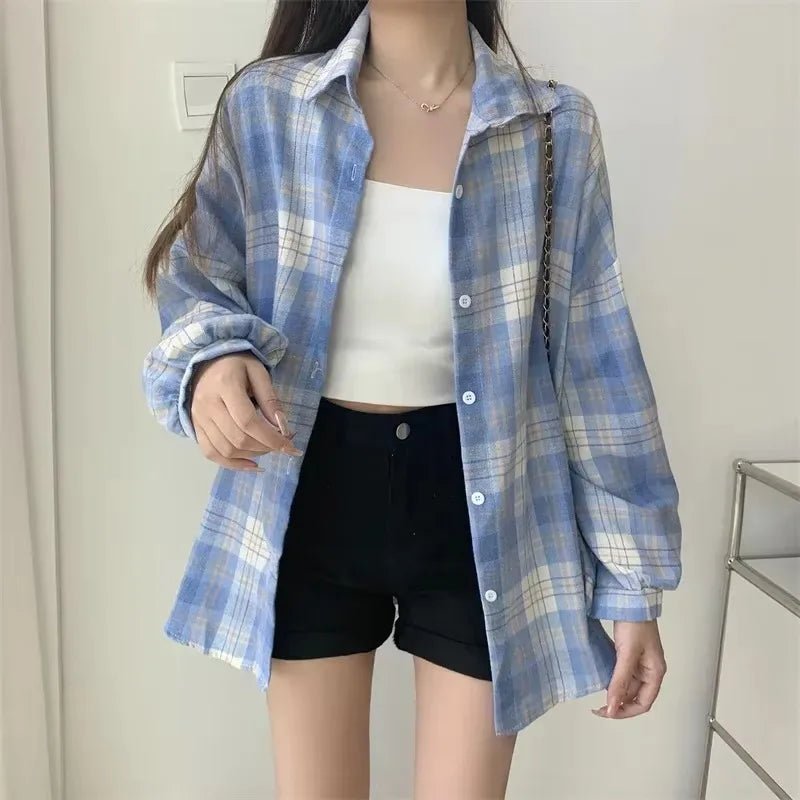 Veyla – Camicia a quadri Donna Moda Autunno Top a maniche lunghe Camicetta mon - Veyla