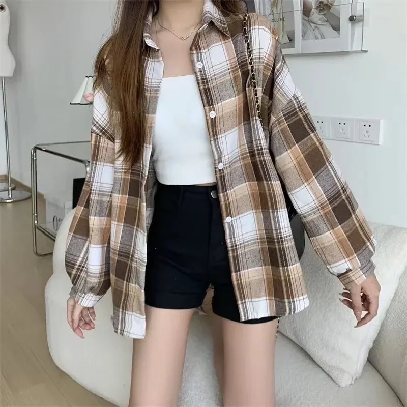 Veyla – Camicia a quadri Donna Moda Autunno Top a maniche lunghe Camicetta mon - Veyla