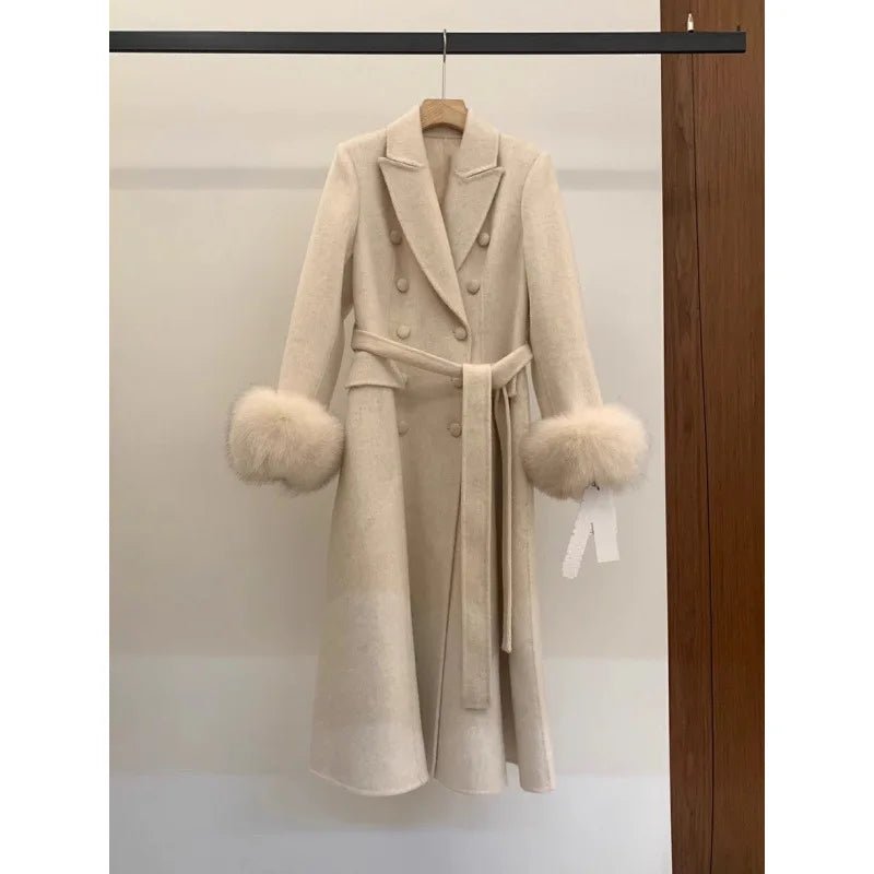 Veyla – Cappotto in Lana Double Face Donna con Collo in Pelliccia – Caldo e Fo - Veyla