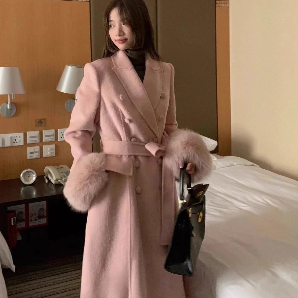 Veyla – Cappotto in Lana Double Face Donna con Collo in Pelliccia – Caldo e Fo - Veyla