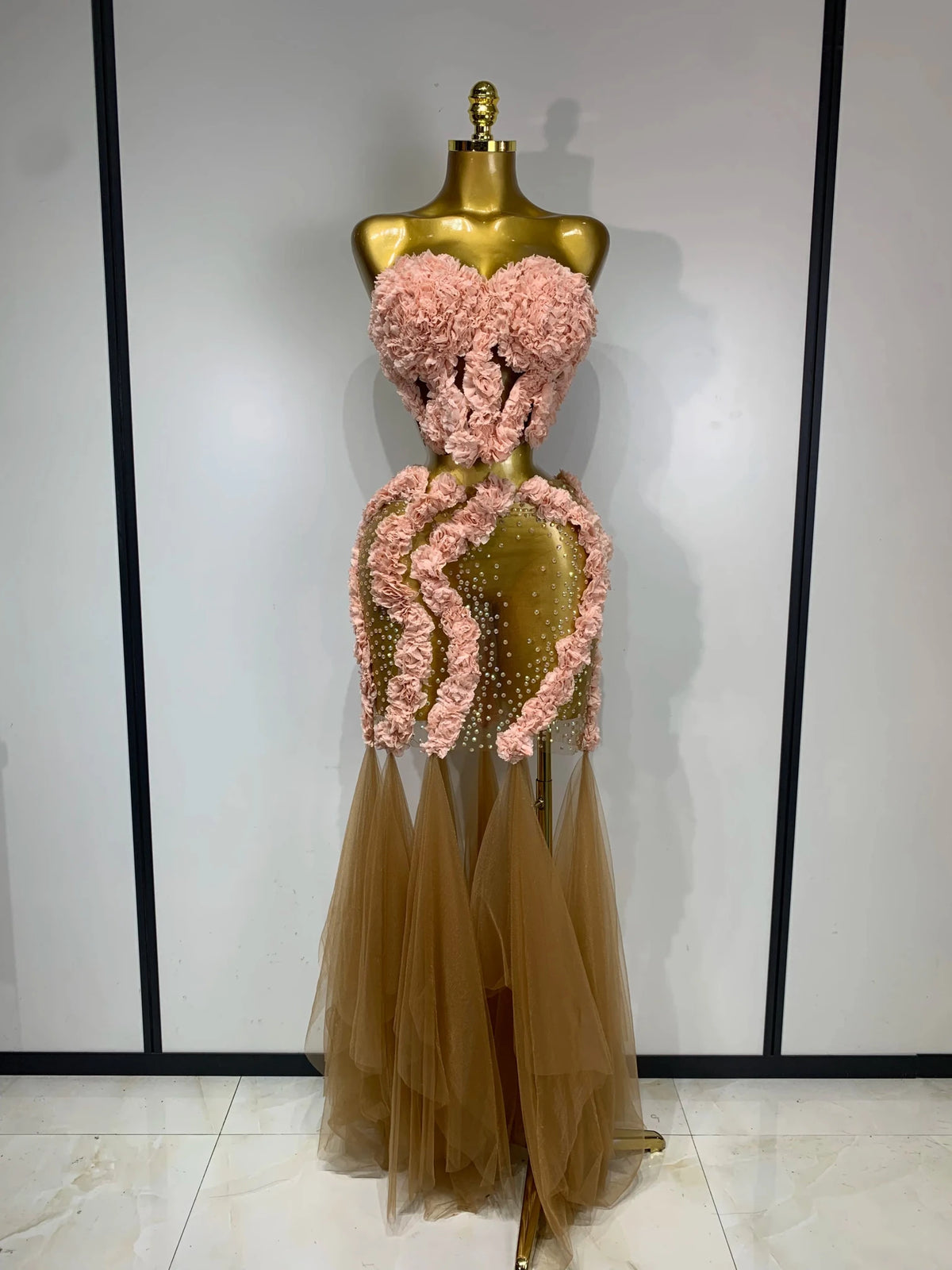 Veyla – Completo da donna a due pezzi con fiori trasparenti, senza spalli - Veyla