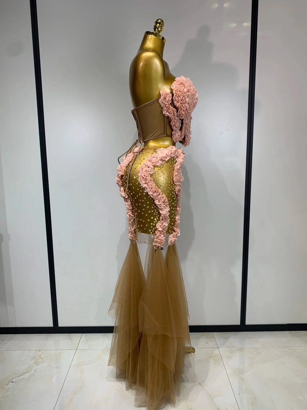 Veyla – Completo da donna a due pezzi con fiori trasparenti, senza spalli - Veyla