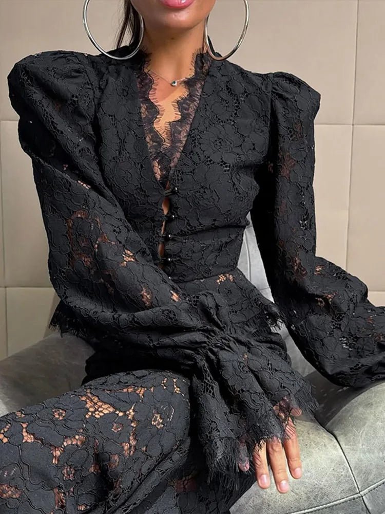 Veyla – Completo da donna con gonna in pizzo, scollo a V, maniche a campana, t - Veyla
