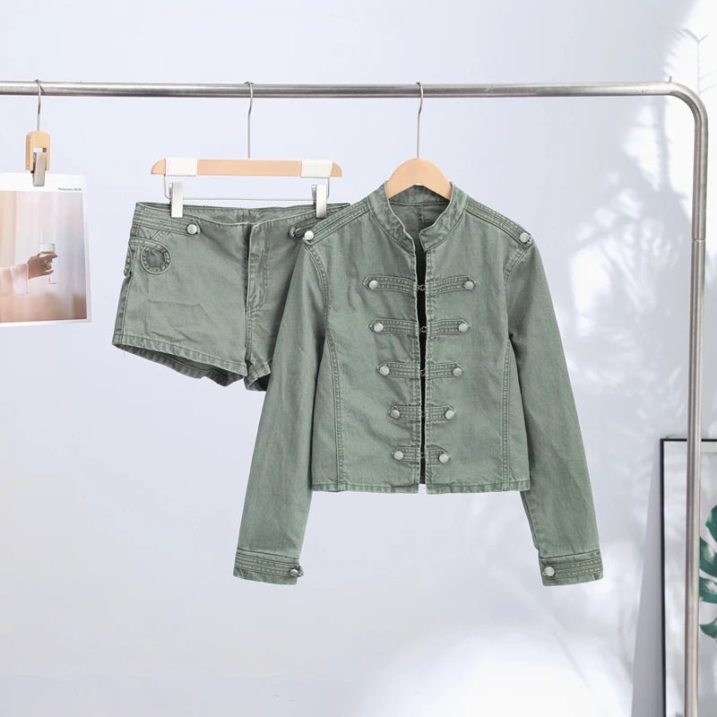 Veyla – Completo da donna in denim con rivetti alla moda, giacca slim a manich - Veyla