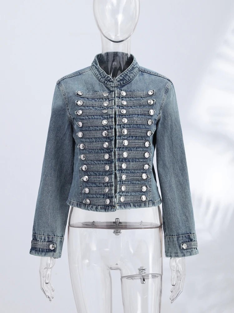 Veyla – Completo da donna in denim con rivetti alla moda, giacca slim a manich - Veyla