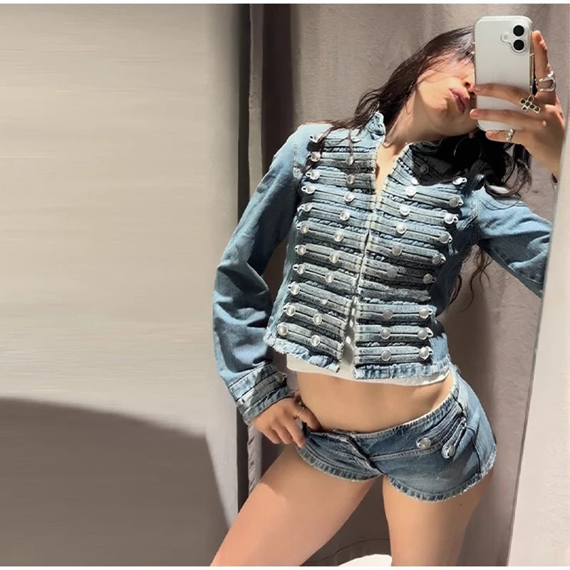 Veyla – Completo da donna in denim con rivetti alla moda, giacca slim a manich - Veyla
