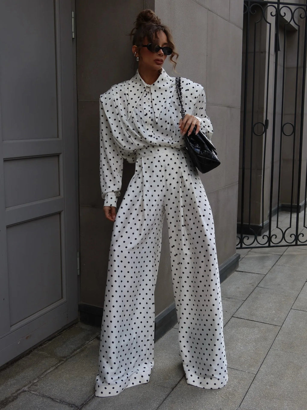 Veyla – Completo da donna primaverile a pois con top a collo alto senza manich - Veyla