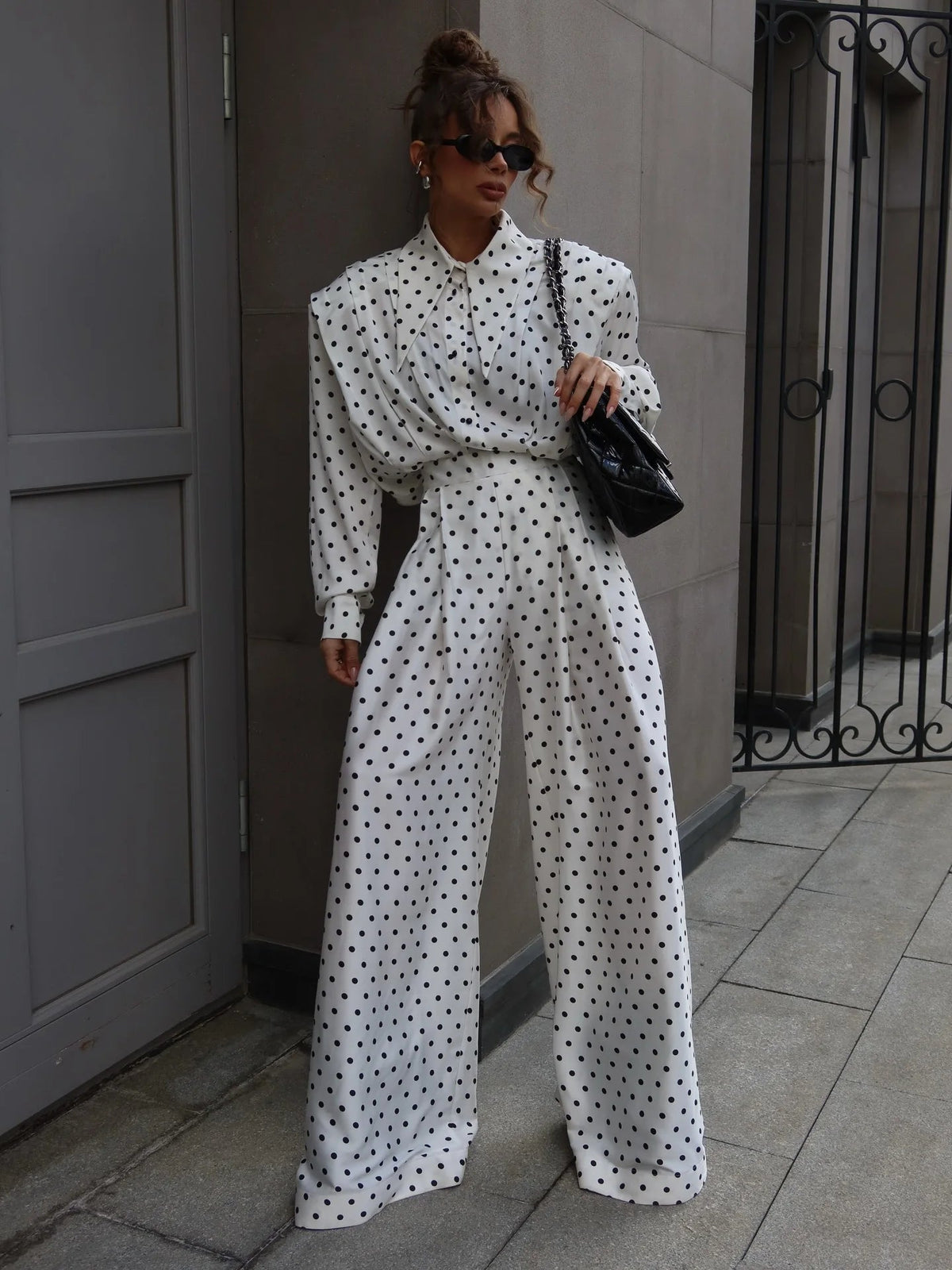 Veyla – Completo da donna primaverile a pois con top a collo alto senza manich - Veyla