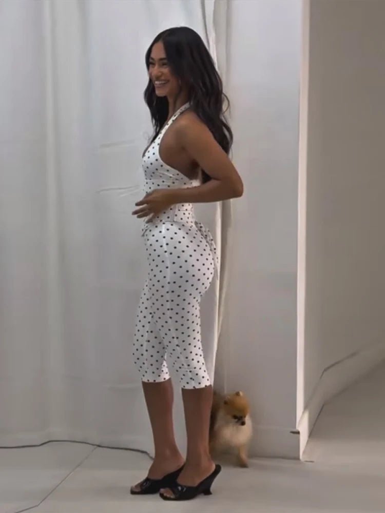 Veyla – Completo da donna primaverile a pois con top a collo alto senza manich - Veyla