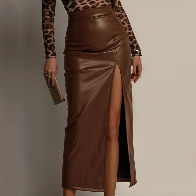 Veyla – Gonna Tubino in Pelle PU con Spacco – Elegante da Ufficio Donna - Veyla