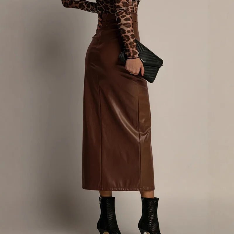 Veyla – Gonna Tubino in Pelle PU con Spacco – Elegante da Ufficio Donna - Veyla
