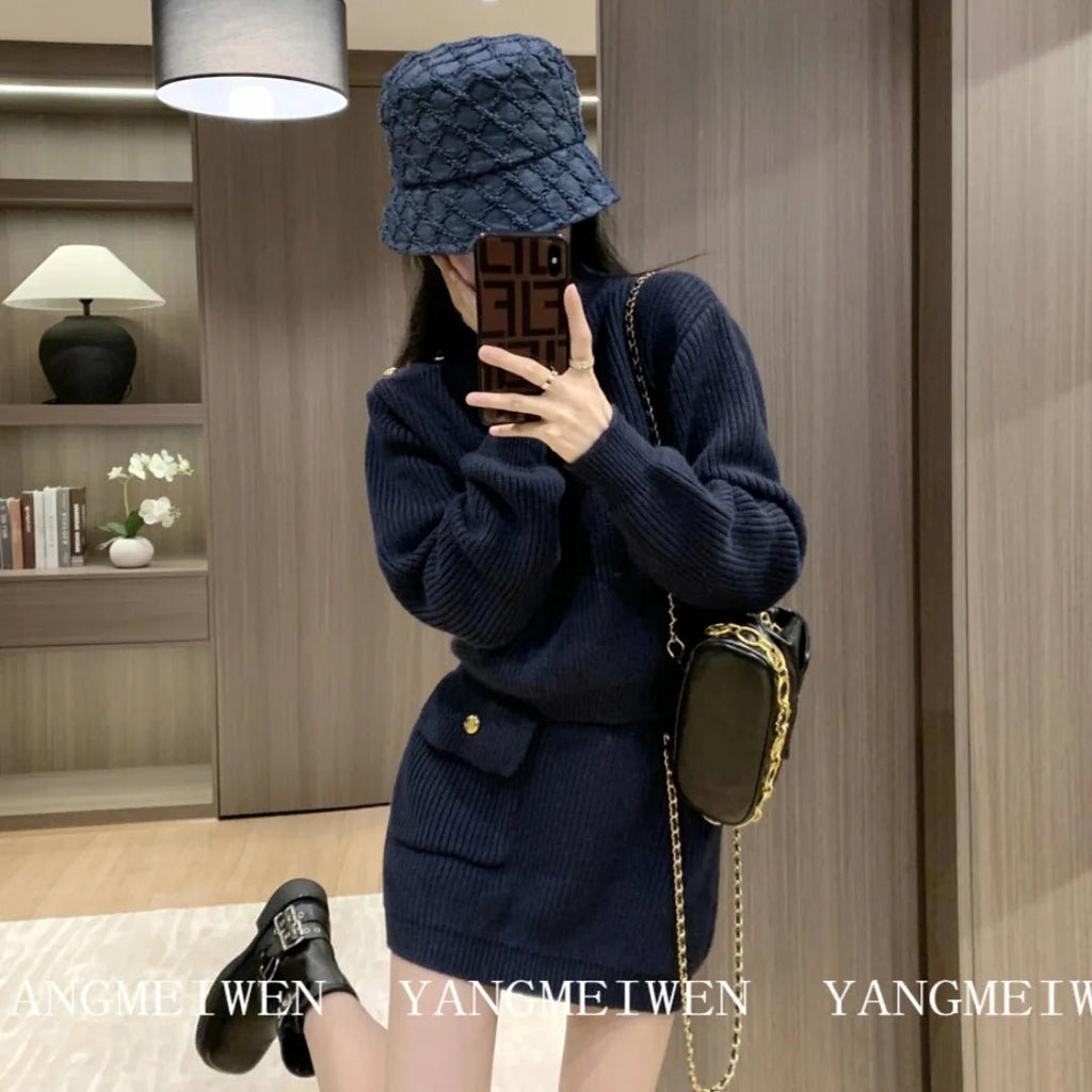 Veyla – Maglione pullover sottile Top corto + minigonna Set abito da donna Aut - Veyla