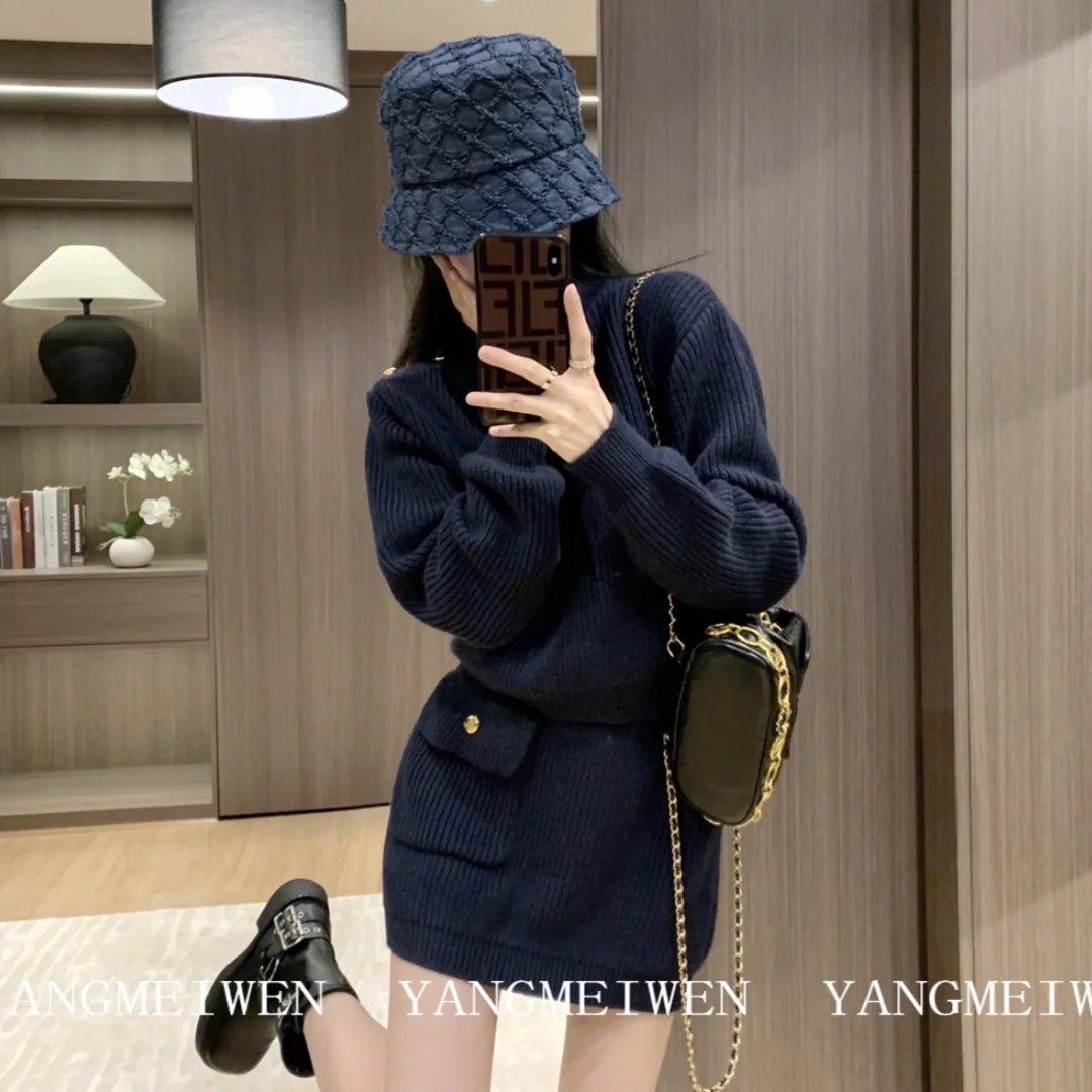Veyla – Maglione pullover sottile Top corto + minigonna Set abito da donna Aut - Veyla