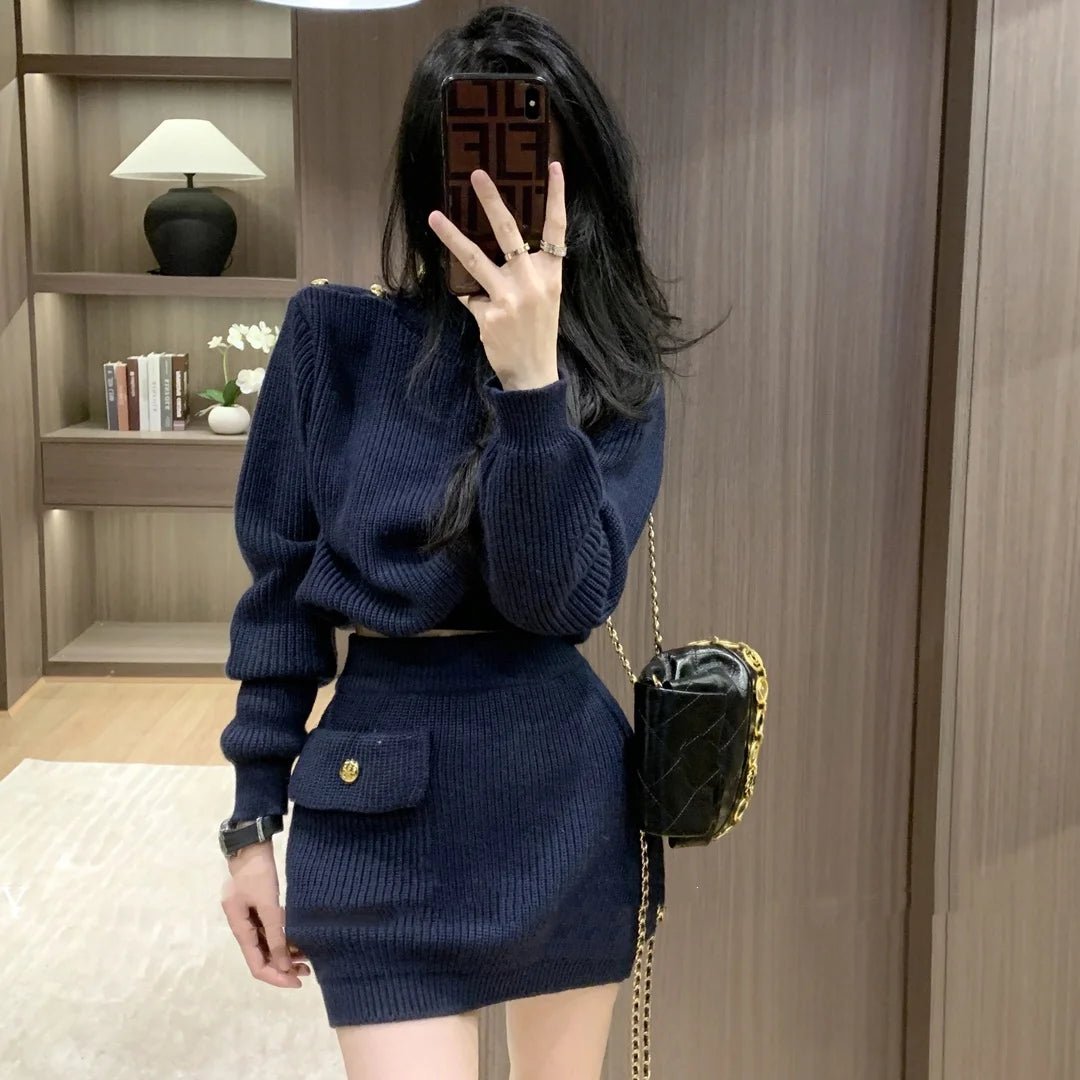 Veyla – Maglione pullover sottile Top corto + minigonna Set abito da donna Aut - Veyla