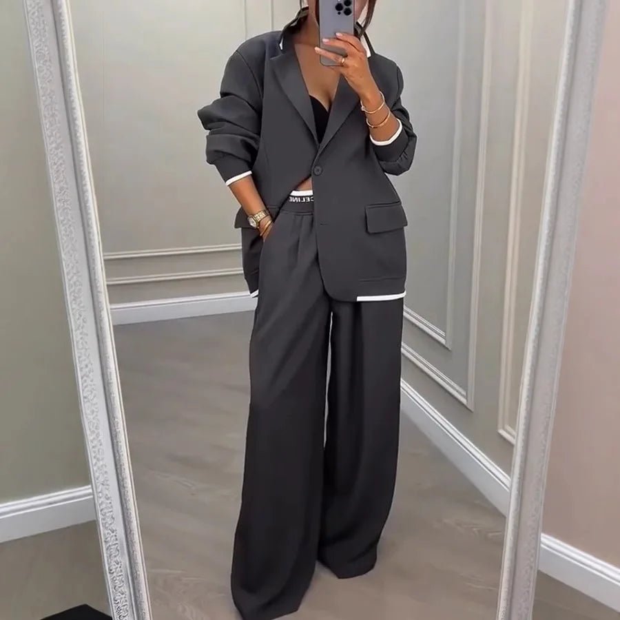 Veyla – Set Due Pezzi Donna – Giacca e Pantaloni a Gamba Larga Office Lady - Veyla