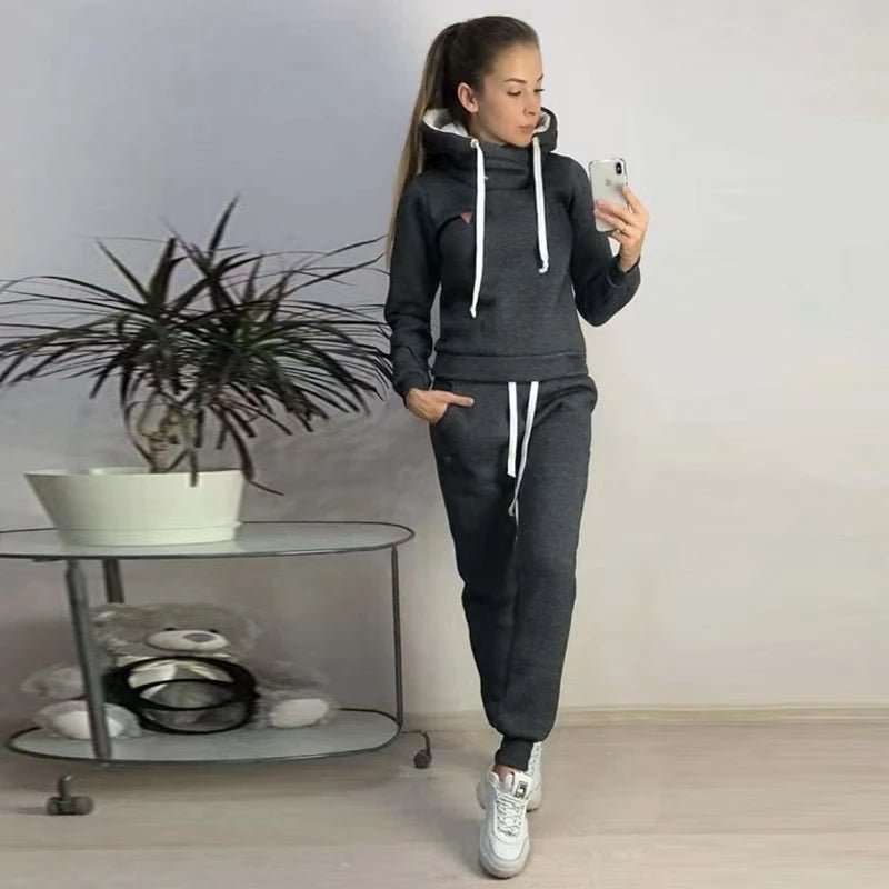 Veyla – Tuta da donna solida Felpe con cappuccio casual Felpa Pantalone Set Ab - Veyla
