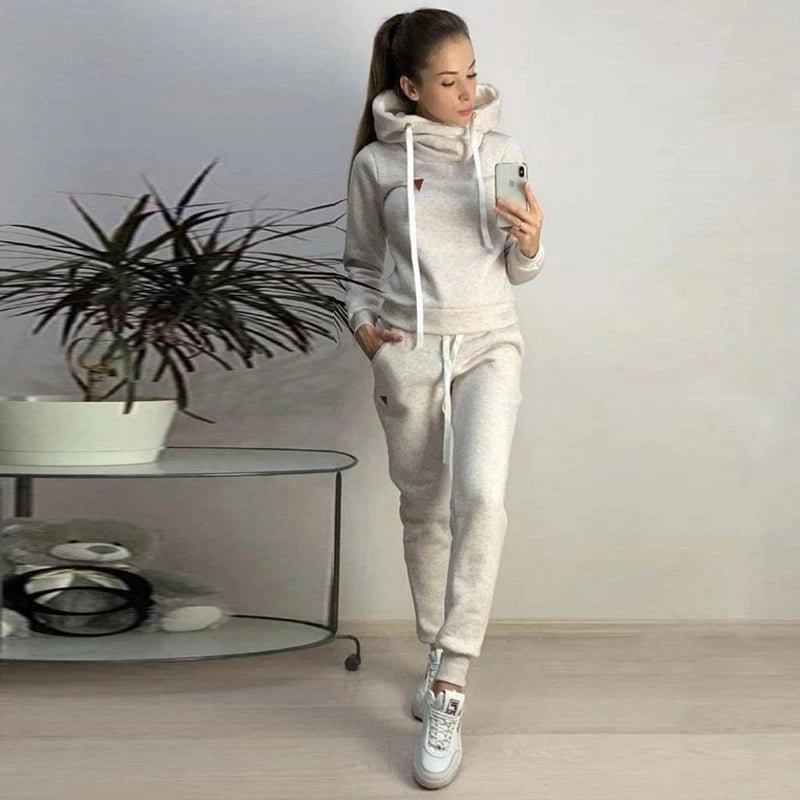 Veyla – Tuta da donna solida Felpe con cappuccio casual Felpa Pantalone Set Ab - Veyla
