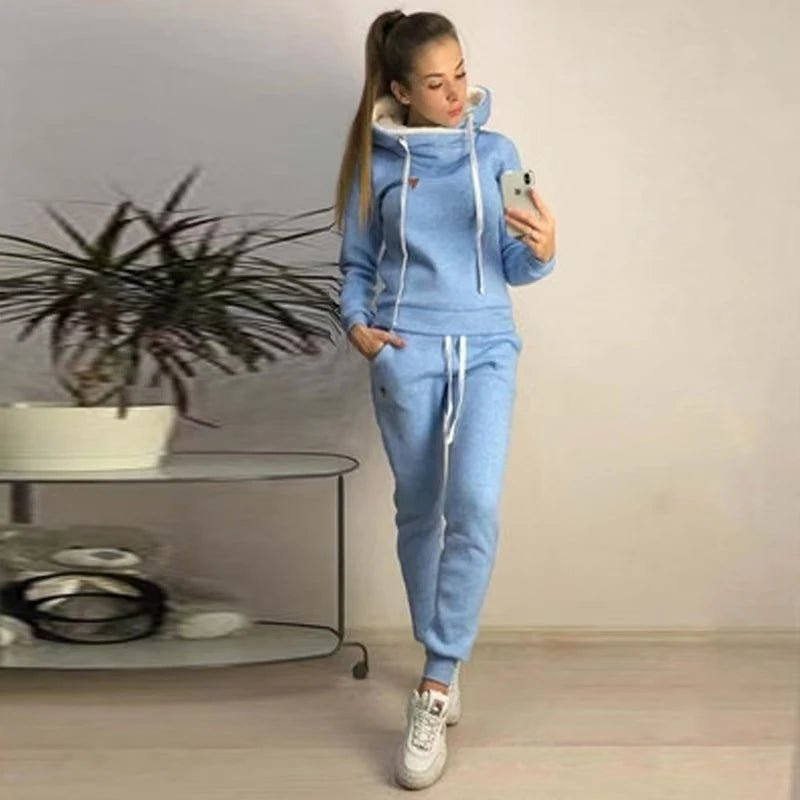 Veyla – Tuta da donna solida Felpe con cappuccio casual Felpa Pantalone Set Ab - Veyla